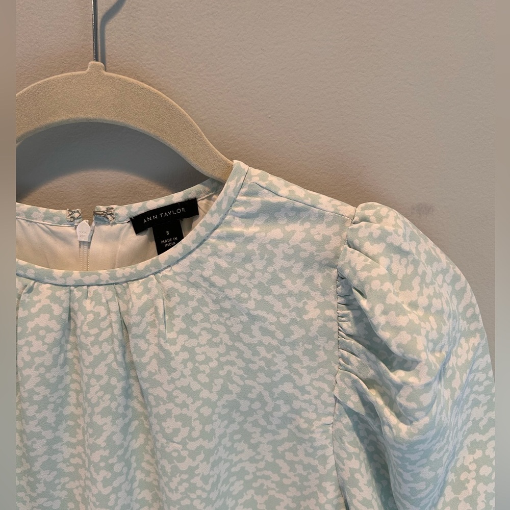 Anna taylor green printed puff sleeve midi dress size 8